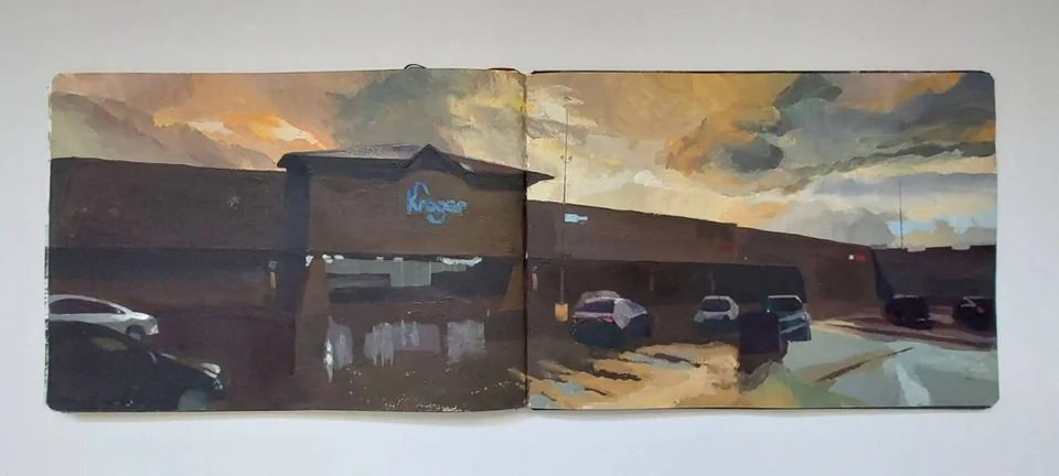 Cielos Cobrizos, óleo sobre papel