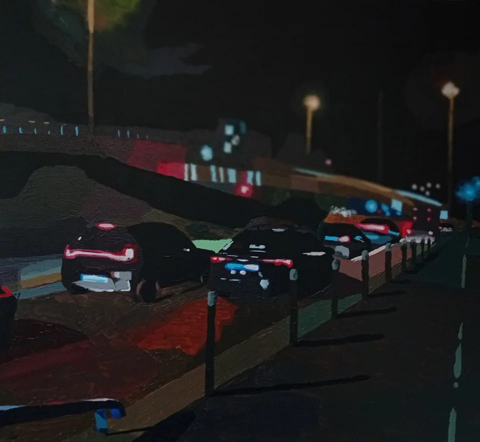 Luces nocturnas, acrílico sobre lienzo